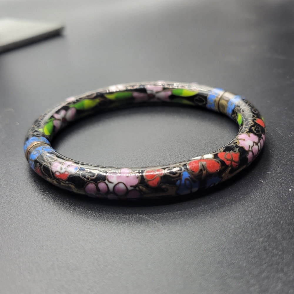 Vintage Cloisonne Brass Bangle Bracelet